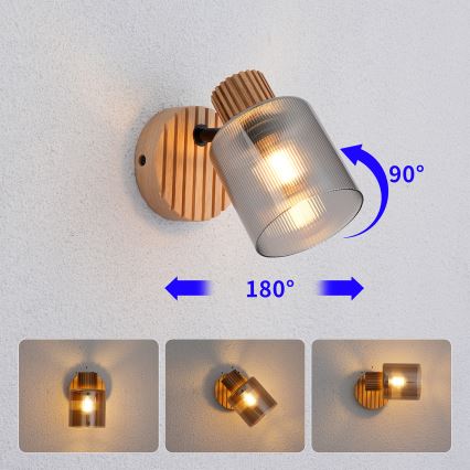 Brilagi - Väggspott HYGGE 1xE14/15W/230V gummiträ/rökfärgad