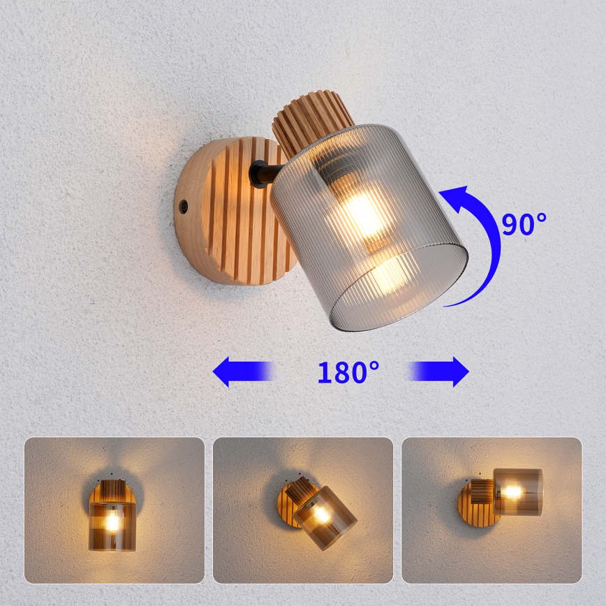 Brilagi - Väggspott HYGGE 1xE14/15W/230V gummiträ/rökfärgad