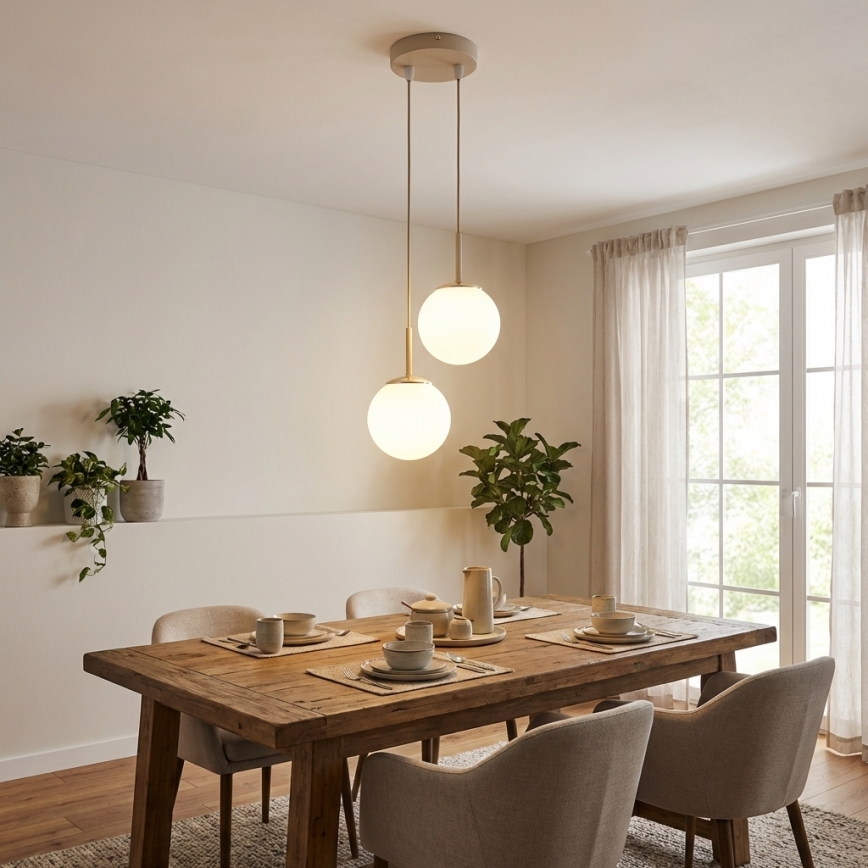 Brilagi - Vajerupphängd taklampa 2xE27/60W/230V beige/guld