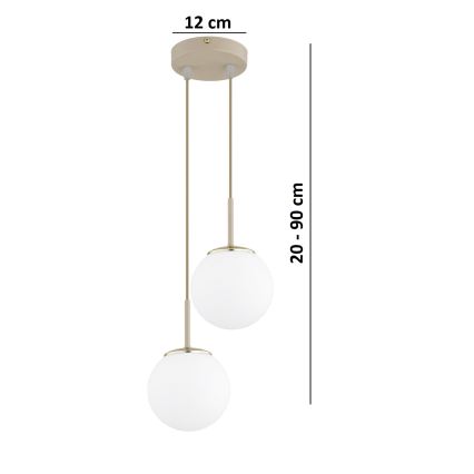 Brilagi - Vajerupphängd taklampa 2xE27/60W/230V beige/guld
