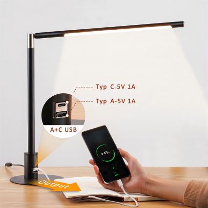 Brilagi - LED dimbar beröringsstyrd bordslampa med USB-portar VARIO LED/7W/230V 3000-6500K CRI 96 svart