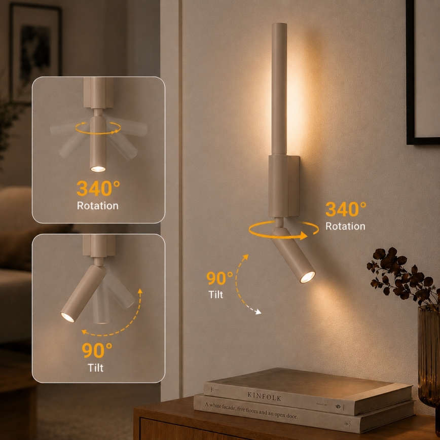 BRILAGI - VIXON väggmonterad LED-spot, LED/3W/230V + LED/5W, beige, CRI 90