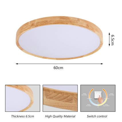 Brilagi - LED taklampa WOODROUND LED/40W/230V 3000/4000/6000K Ø 60 cm trä CRI 90