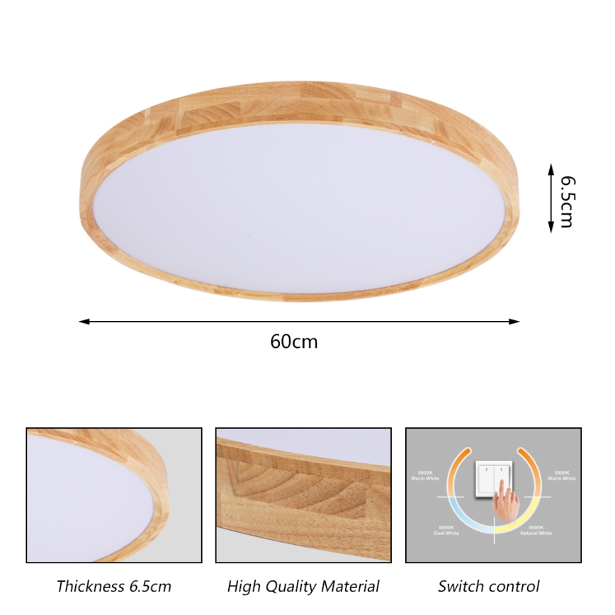 Brilagi - LED taklampa WOODROUND LED/40W/230V 3000/4000/6000K Ø 60 cm trä CRI 90