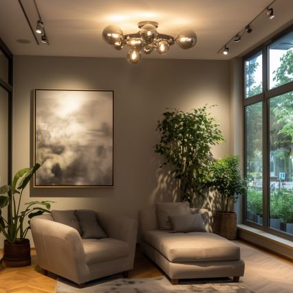 Brilagi - Ytmonterad LED-ljuskrona MILLA 10xG9/3W/230V svart krom/rökfärgat glas