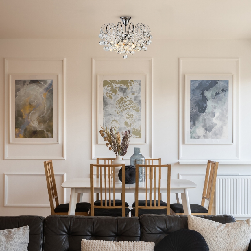 Brilagi - Ytmonterad ljuskrona CRYSTAL 6xE14/60W/230V skinande krom