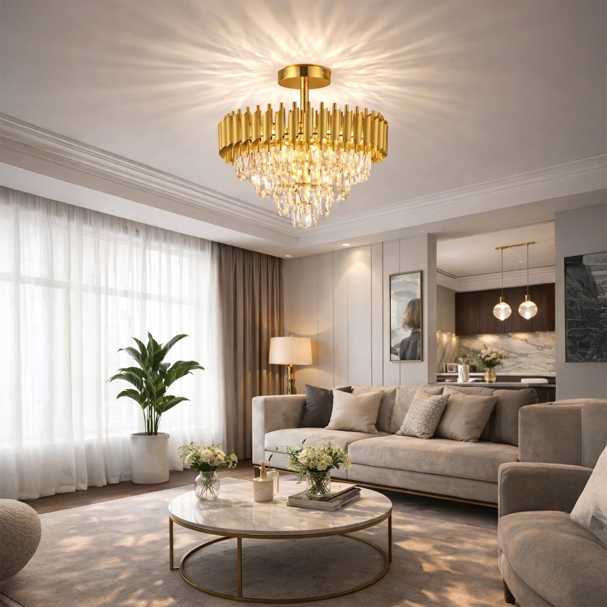 Brilagi - Ytmonterad ljuskrona ECLIPSE 7xE14/10W/230V Ø 48 cm guldfärgad