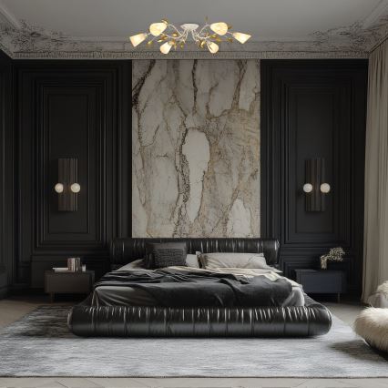 Brilagi - Ytmonterad ljuskrona FLORA 6xE14/60W/230V guld/grädde/patina