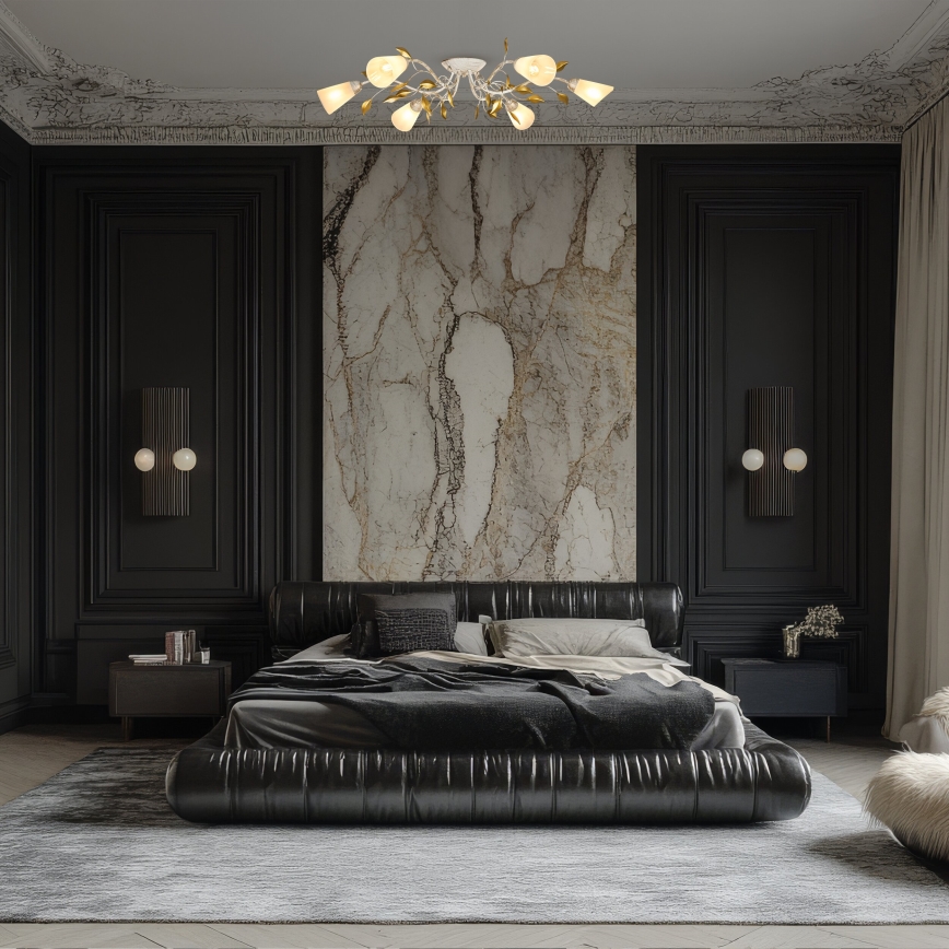 Brilagi - Ytmonterad ljuskrona FLORA 6xE14/60W/230V guld/grädde/patina