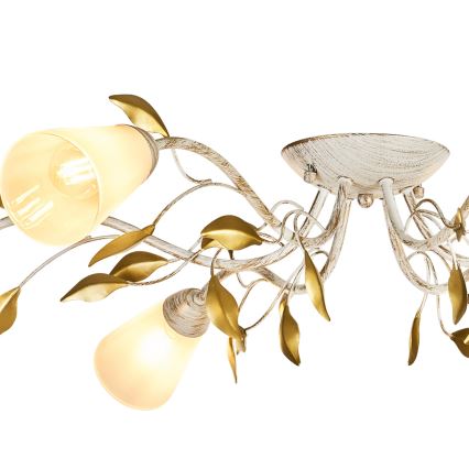 Brilagi - Ytmonterad ljuskrona FLORA 6xE14/60W/230V guld/grädde/patina