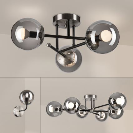 Brilagi - Ytmonterad ljuskrona MALIVA 3xE14/15W/230V mattkrom/rökfärgad