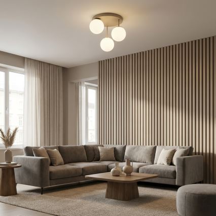 Brilagi - Ytmonterad ljuskrona MILO ECRU 3xE27/60W/230V beige/guld
