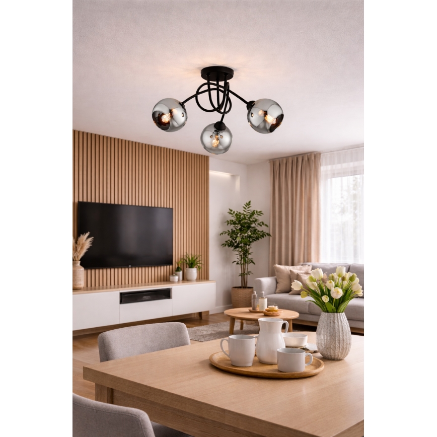 Brilagi - Ytmonterad taklampa DIOR 3xE27/60W/230V svart/rökgrå