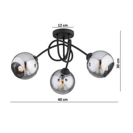Brilagi - Ytmonterad taklampa DIOR 3xE27/60W/230V svart/rökgrå