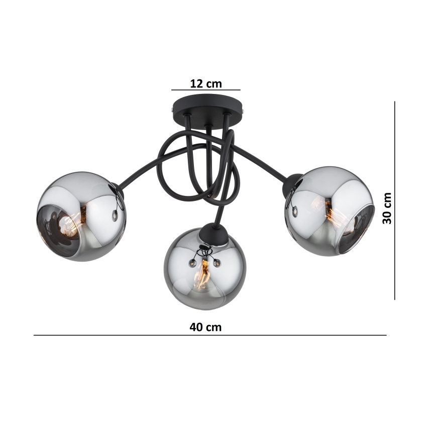 Brilagi - Ytmonterad taklampa DIOR 3xE27/60W/230V svart/rökgrå
