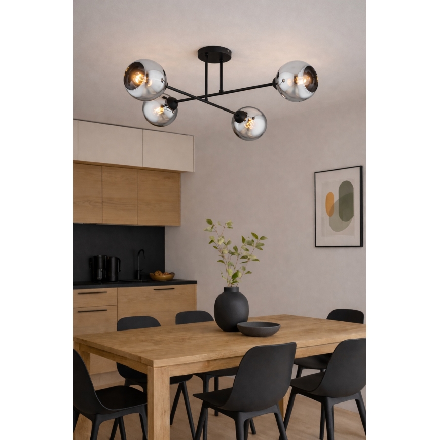 Brilagi - Ytmonterad taklampa DIOR 4xE27/60W/230V svart/rökgrå