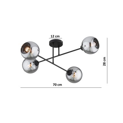Brilagi - Ytmonterad taklampa DIOR 4xE27/60W/230V svart/rökgrå