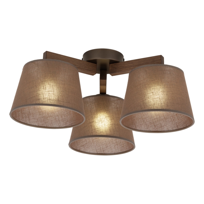 Brilagi - Ytmonterad taklampa LATTE 3xE27/15W/230V furu/brun