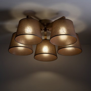 Brilagi - Ytmonterad taklampa LATTE SABIA 5xE27/15W/230V furu/brun