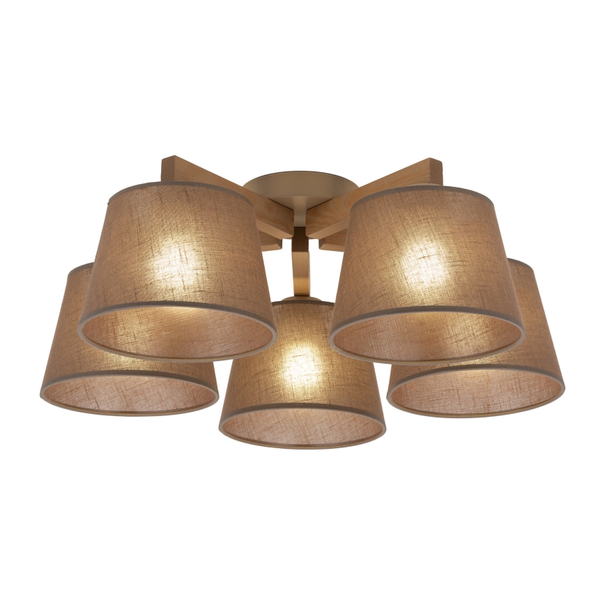 Brilagi - Ytmonterad taklampa LATTE SABIA 5xE27/15W/230V furu/brun