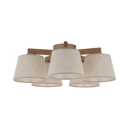 Brilagi - Ytmonterad taklampa LATTE SABIA 5xE27/15W/230V furu/krämfärgad