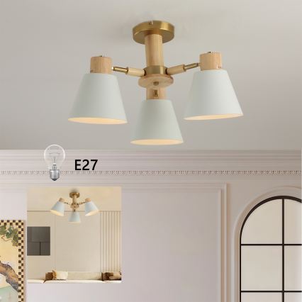 Brilagi - Ytmonterad taklampa LUND WOOD 3xE27/40W/230V Ø 50 cm gummiträ