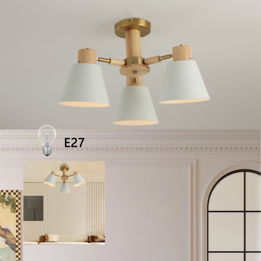 Brilagi - Ytmonterad taklampa LUND WOOD 3xE27/40W/230V Ø 50 cm gummiträ