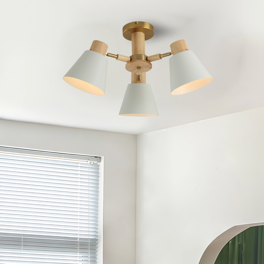 Brilagi - Ytmonterad taklampa LUND WOOD 3xE27/40W/230V Ø 50 cm gummiträ