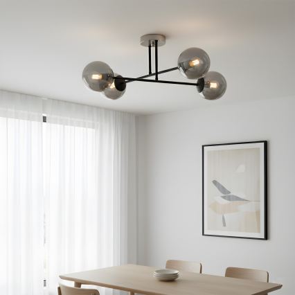 Brilagi - Ytmonterad taklampa MALIVA 4xE14/15W/230V matt krom/rökt glas