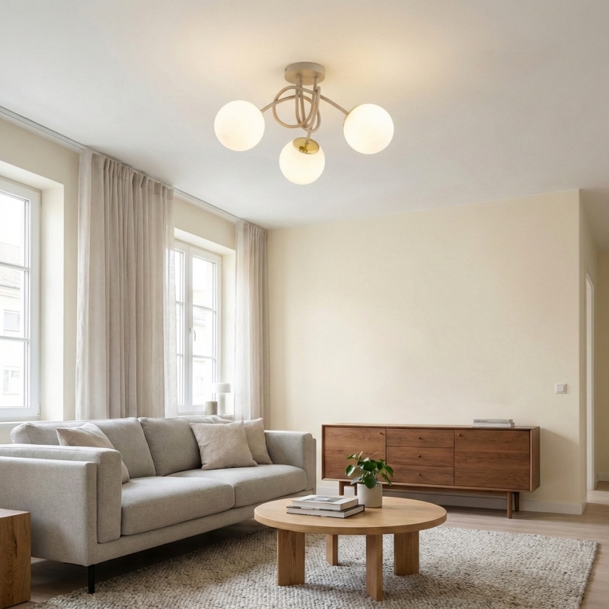 Brilagi - Ytmonterad taklampa MILO ECRU 3xE27/60W/230V beige/guld