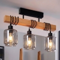BRILAGI - Ytmonterad taklampa WOOD GLASS 3xE27/60W/230V furu/svart/rökbeige