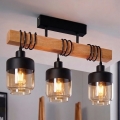 BRILAGI - Ytmonterad taklampa WOOD GLASS 3xE27/60W/230V furu/svart/rökbrun