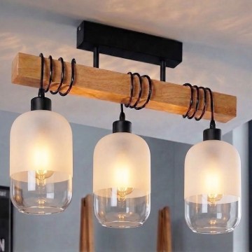 BRILAGI - Ytmonterad taklampa WOOD GLASS 3xE27/60W/230V furu/svart/vit