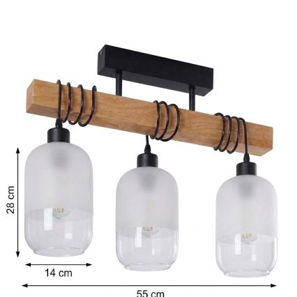 BRILAGI - Ytmonterad taklampa WOOD GLASS 3xE27/60W/230V furu/svart/vit
