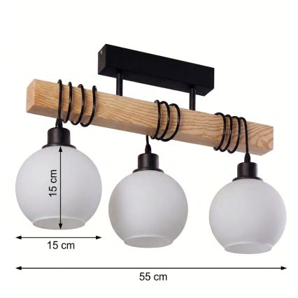 BRILAGI - Ytmonterad taklampa WOOD GLASS 3xE27/60W/230V furu/svart/vit