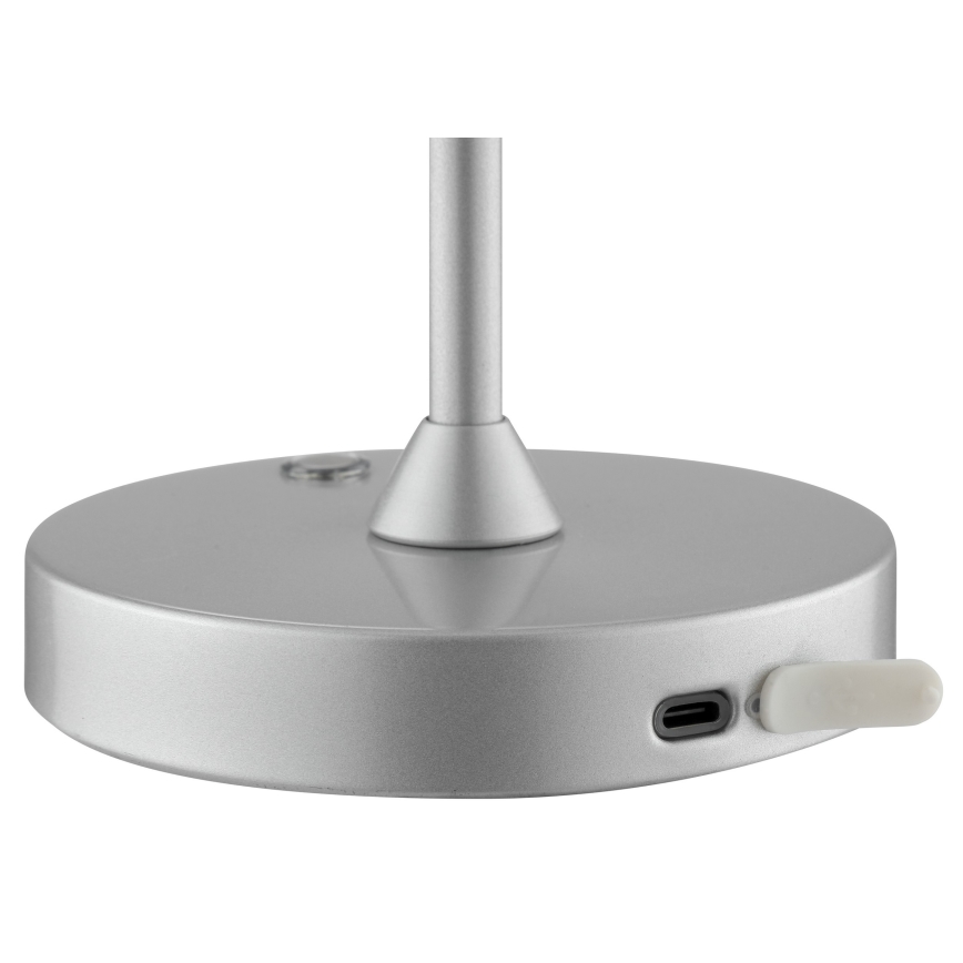 Dimbar uppladdningsbar beröringsstyrd utomhusbordslampa ELORA LED/2,5W/5V 2700K 2600 mAh IP44 silver