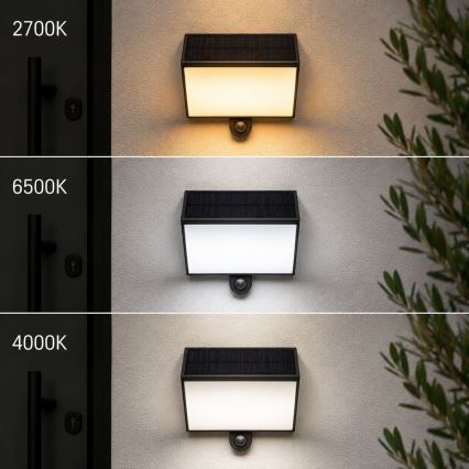 Brilliant - LED solcellsvägglampa med sensor SIERRA LED/6W/3,7V 2700/4000/6500K 2000 mAh IP54 svart