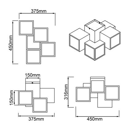 Brilliant - LED taklampa CUBIX 5xLED/7,6W/230V 3000K vit