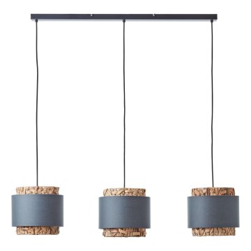 Brilliant - Ljuskrona med textilsladd WATERLILLY 3xE27/60W/230V grå