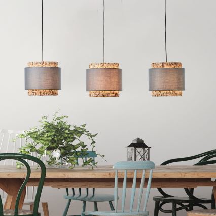 Brilliant - Ljuskrona med textilsladd WATERLILLY 3xE27/60W/230V grå