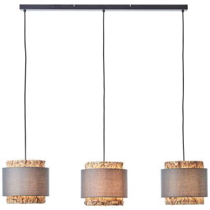 Brilliant - Ljuskrona med textilsladd WATERLILLY 3xE27/60W/230V grå