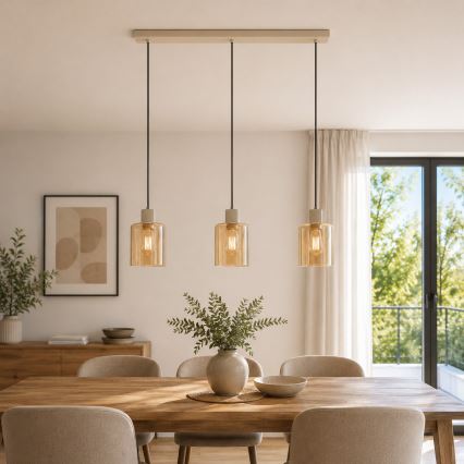 Brilliant - Pendellampa med kabel LYSKA 3xE27/20W/230V krämfärgad/rökbeige