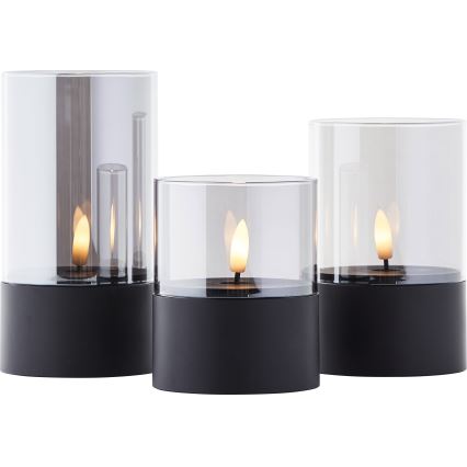 Brilliant - Set med 3 LED-ljus BOUGIE LED/2xAA IP44 svart/rökfärgad