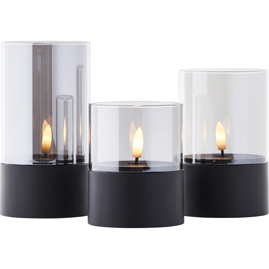 Brilliant - Set med 3 LED-ljus BOUGIE LED/2xAA IP44 svart/rökfärgad