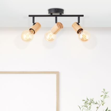 Brilliant - Spotlampa KERRY 3xE27/40W/230V svart/bambu
