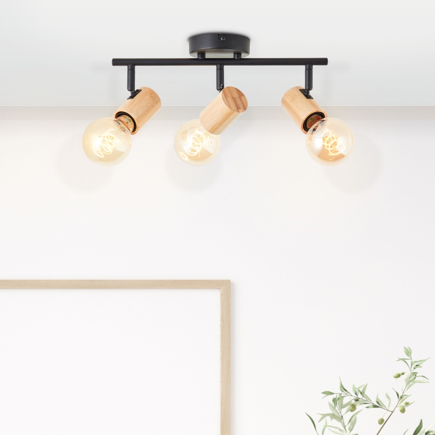 Brilliant - Spotlampa KERRY 3xE27/40W/230V svart/bambu