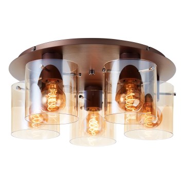 Brilliant - Taklampa PETJE 5xE27/40W/230V Ø 52 cm brun/rökfärgad