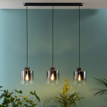 Brilliant - Takpendel på vajer BETH 3xE27/60W/230V svart/rökfärgad