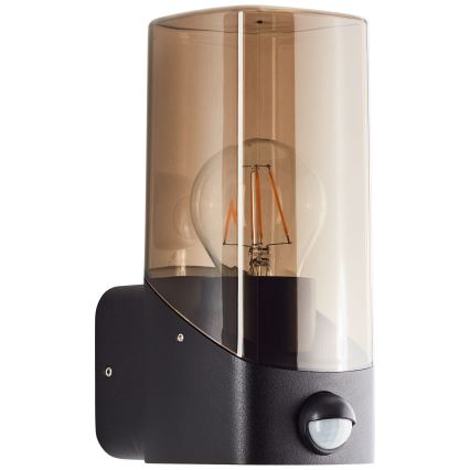 Brilliant - Utomhus vägglampa med sensor MINOU 1xE27/10W/230V IP44 svart/rökig