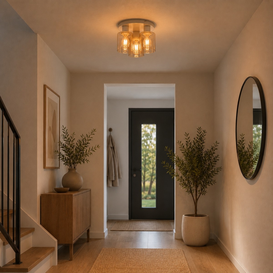 Brilliant - Anliggande taklampa LYSKA 3xE27/20W/230V Ø 31 cm krämvit/rökbeige